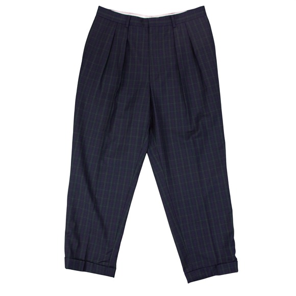 VTG Ben Silver Nick Hilton Mens 34x27.5 Green Blackwatch Plaid Wool Dress Pants